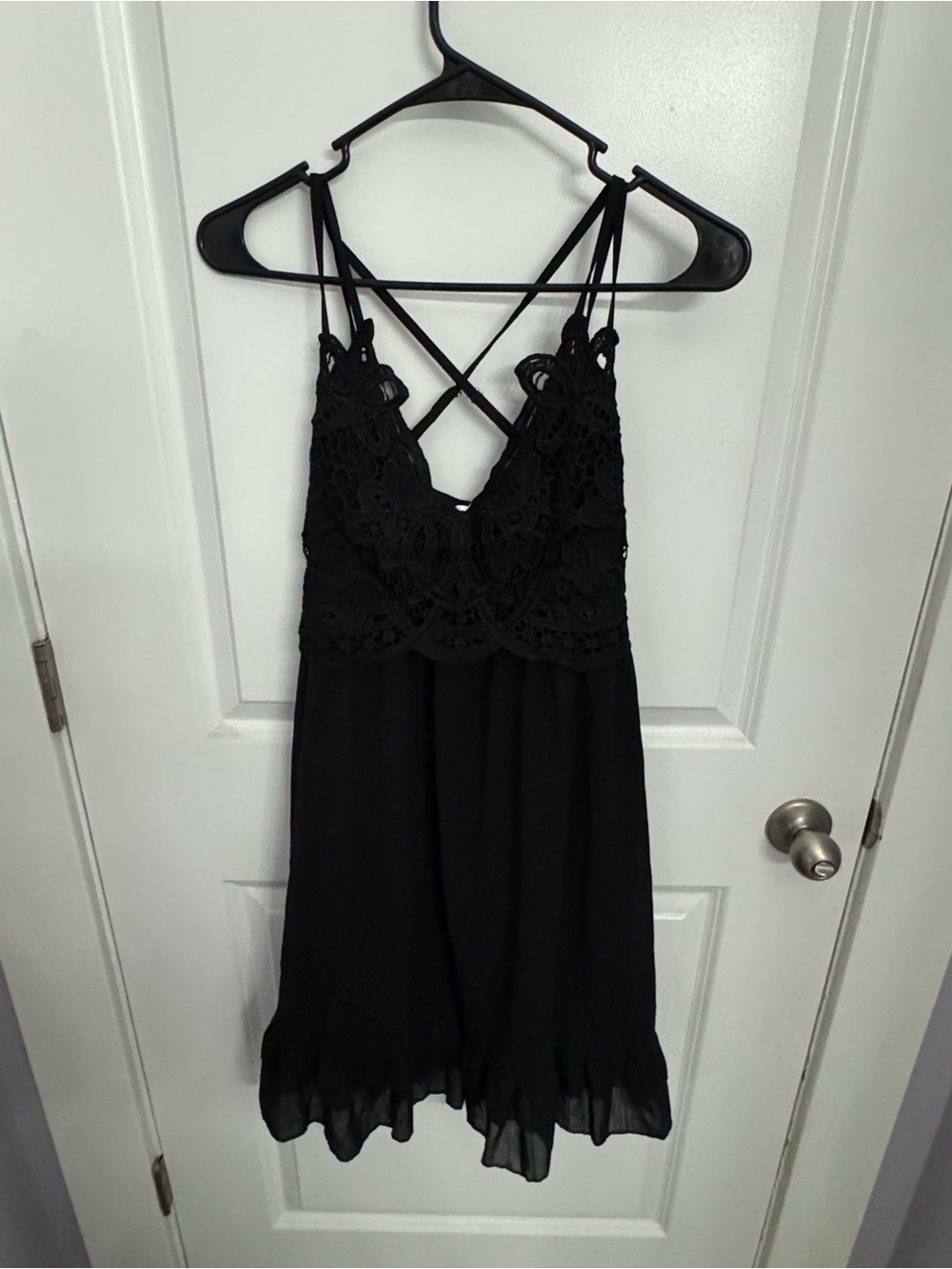 Lace Bodice Black Chemise with Crisscross Back